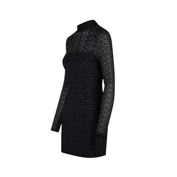 Black Velvet Bow Trim Long Sleeve Womens Dresses - 画像 (3)