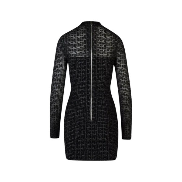 Black Velvet Bow Trim Long Sleeve Womens Dresses - 画像 (2)